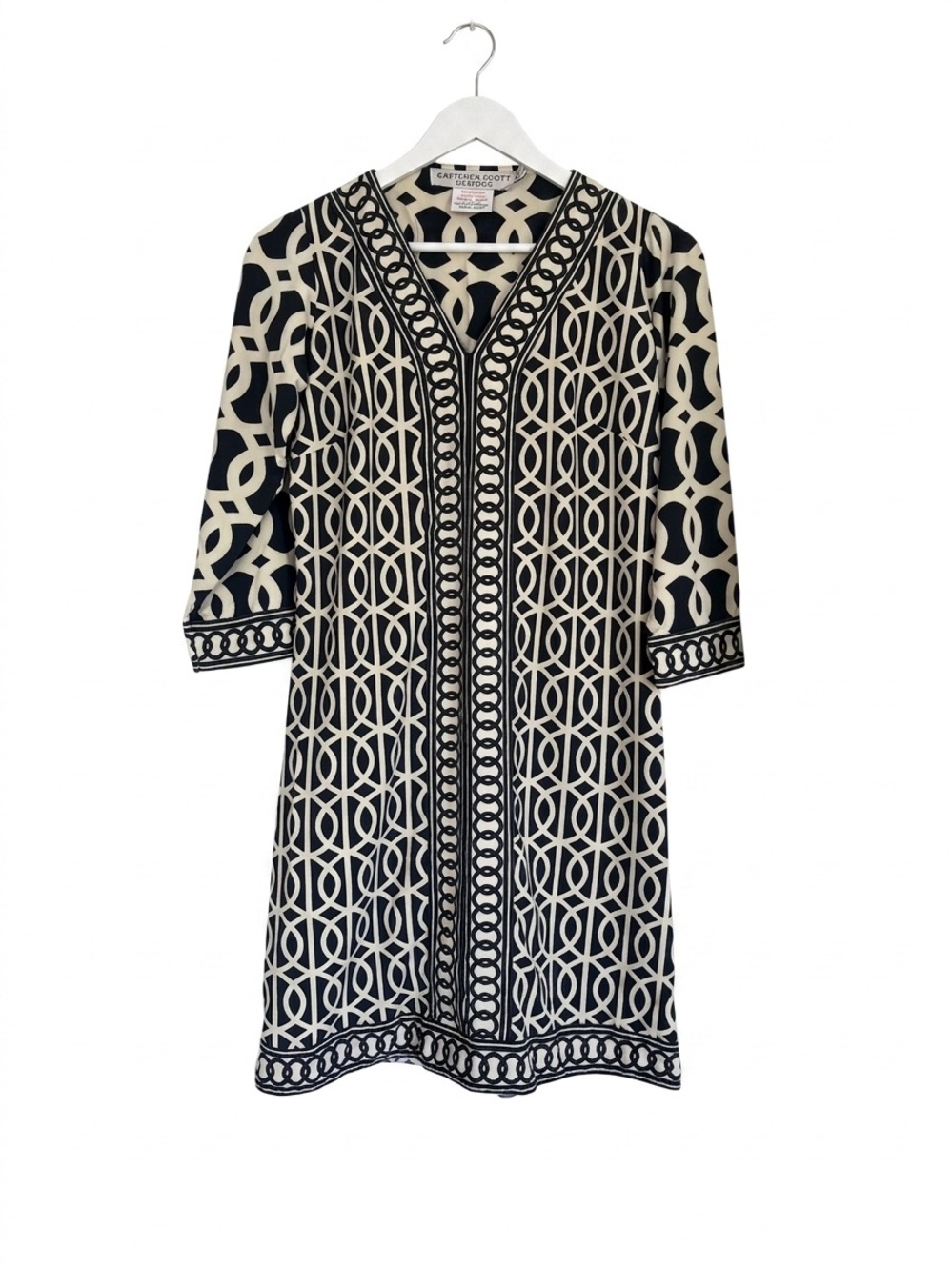 Gretchen Scott Designs Black & Cream Geometric V-Neck Dress- XS